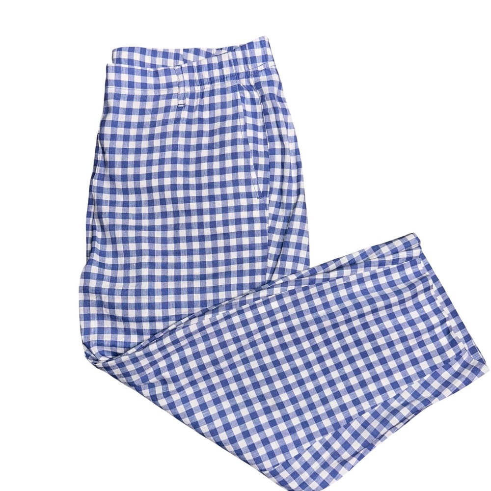 NWOT J Jill Blue White Gingham Linen Stretch Petite XL Pants Checkered Trousers - Picture 2 of 11
